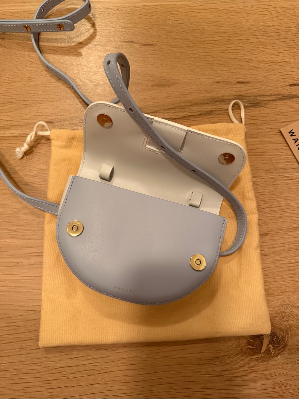 Wandler Light Blue and White Mini Saddle Crossbody - Picture 2 of 7